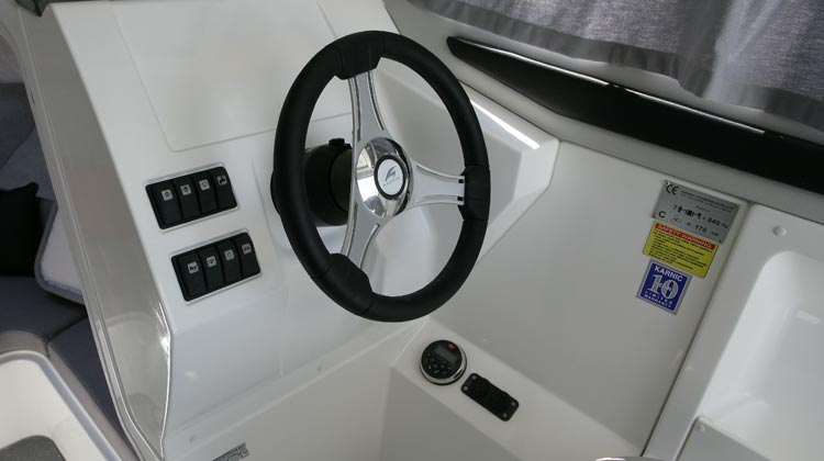 Marine grade electrical switches, compass, media/receiver, USB and 12V sockets